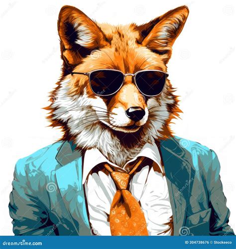 Cool Fox In Sunglasses Realistic Pop Art Digital Art Techniques Stock