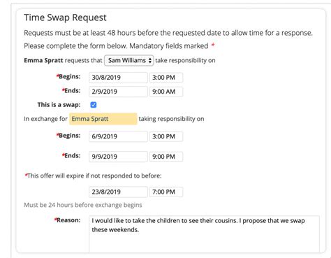 Time Swap Requests | Parents - Website | OurFamilyWizard