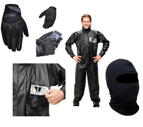 Combo Capa Roupa Chuva Luva X11 Fit Capuz Touca Ninja Frio Inverno