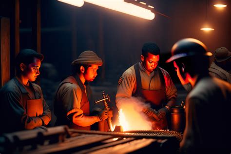 Lexica Dystopian Blacksmith Factory Workers Creating Weapon Items