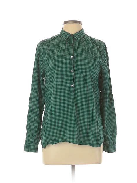 J Crew Checkered Gingham Colored Green Long Sleeve Button Down Shirt