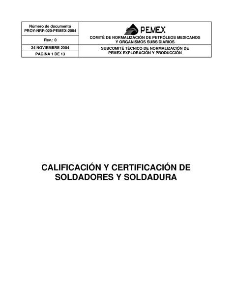 PDF PROY NRF 020 PEMEX Calificación de soldadores DOKUMEN TIPS