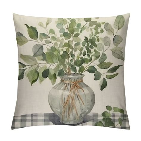 JEUXUS Farmhouse Eucalyptus Leaves Decorative Pillow Cover Summer Truck