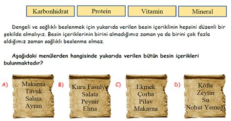 4 Sınıf Fen Bilimleri Besinlerimiz Yeni Nesil Sorular Meb Ders