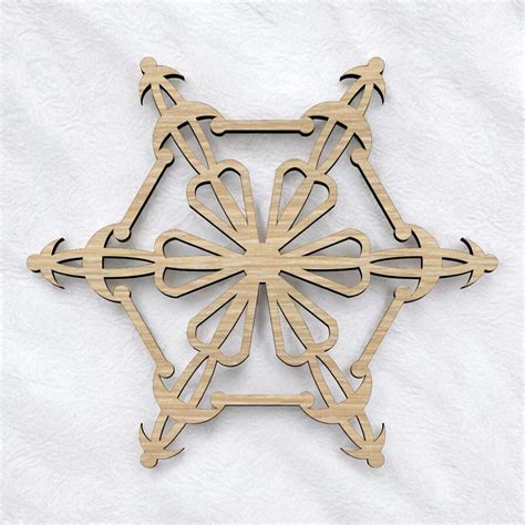 Laser Cut Decorative Wooden Snowflake Cutout For Craft CDR DXF SVG File