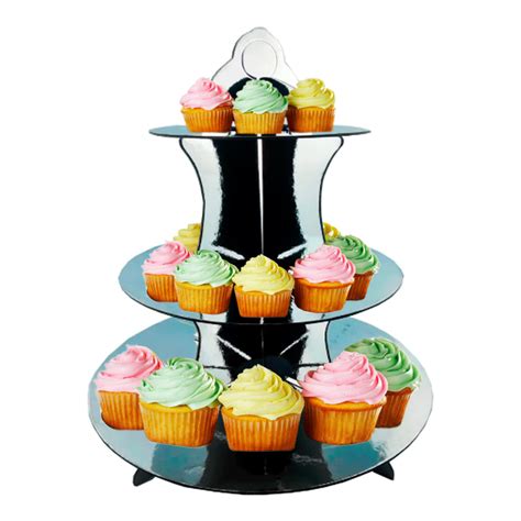 Torre Para Cupcakes Y Postres 3 Niveles Metalizada Plateada Panchis Cakes