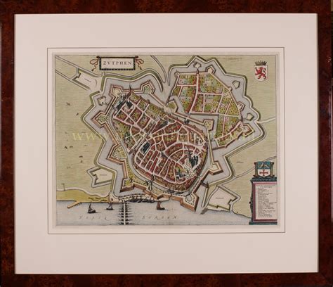 Oude Kaart Zutphen Torenstad Originele 17e Eeuwse Gravure Geschiedenis