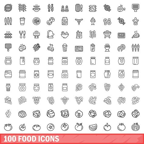 100 food icons set, outline style 8600793 Vector Art at Vecteezy