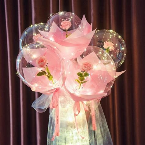 Led Luminous Balloon Rose Bouquet Transparent Bobo Ball Rose Valentines