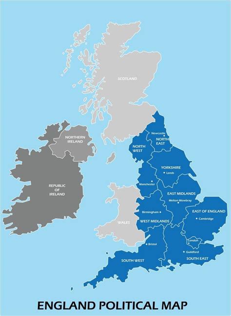 Mapa Político De Inglaterra Dividido Por Estilo De Simplicidad De