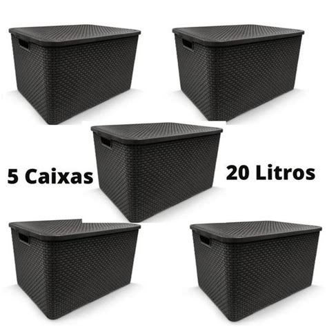 Conjunto de 5 peças Caixas Organizadoras Rattan Tampa 20 Litros