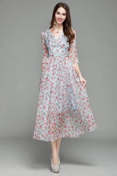 Vintage Floral Print Midi Dress With Sleeves 65 Ck7153