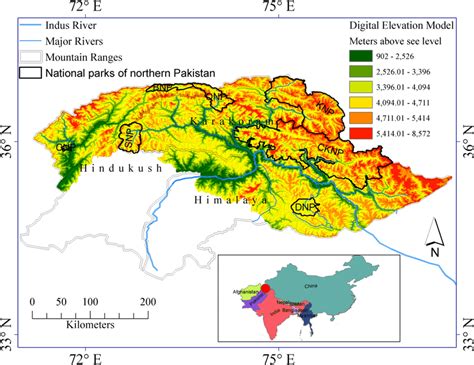 Map of the study area (northern mountains of Pakistan) encompasing ...