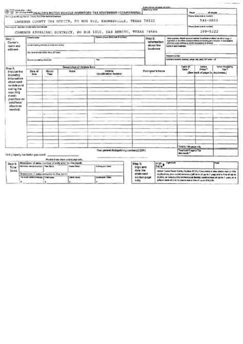 Fillable Dealer S Motor Vehicle Inventory Tax Statement I Confidential