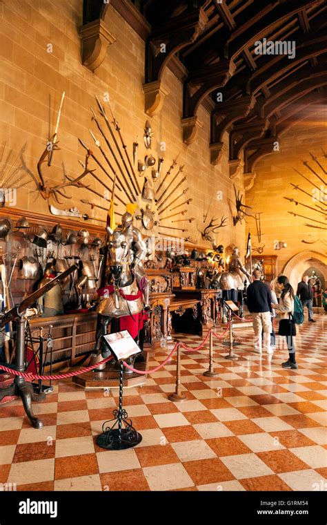 Tourists In The Great Hall Warwick Castle Interior Warwickshire