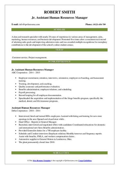 Assistant Human Resources Manager Resume Samples Qwikresume