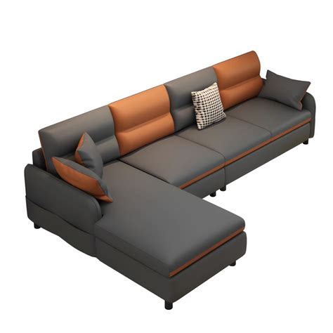 Modern Wood Frame L-Shaped Sectional Sofa Chaise in Tech Cloth with ...