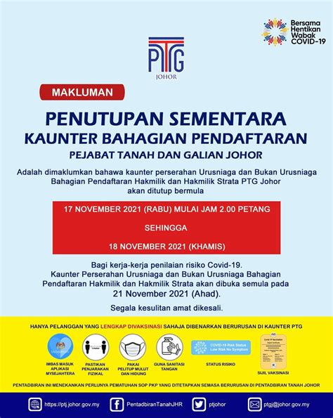 Makluman Penutupan Sementara Pentadbiran Tanah Johor