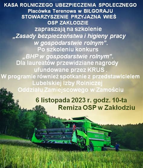 Szkolenie Zasady Bezpiecze Stwa I Higieny Pracy W Gospodarstwie Rolnym