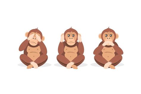 Three Monkeys Sitting In Different Positions