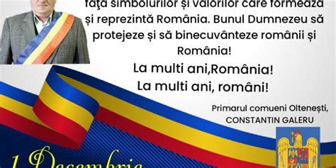 Mesajul Primarului Comunei Oltenesti Cu Ocazia Zilei Na Ionale A