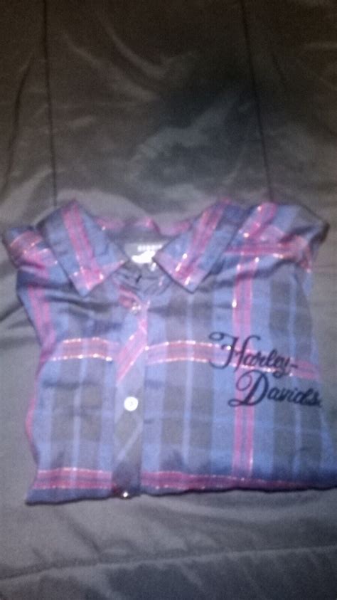 Harley Davidson Womens W Embroidered Blue Plaid Lon Gem