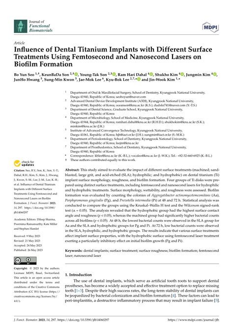 PDF Influence Of Dental Titanium Implants With Different Surface