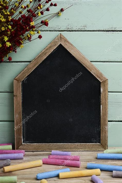 Blank House Shaped Chalkboard And Chalk Stock Photo By ©nito103 118631406