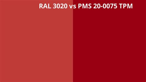 Ral 3020 Vs Pms 20 0075 Tpm Ral Colour Chart Uk