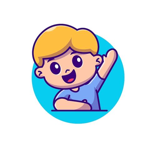 Free Vector Cute Boy Raise Hand Cartoon Vector Icon Illustration People Education Isolated