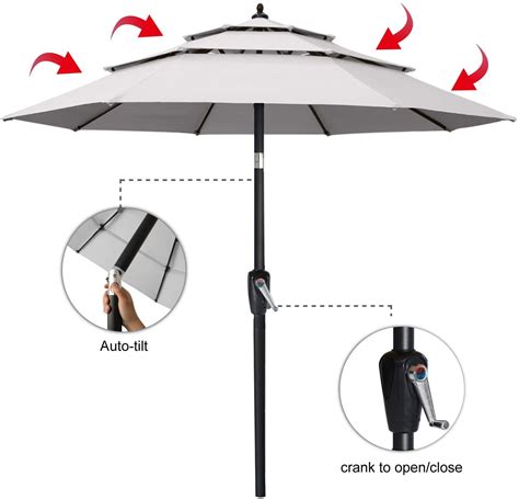 Abccanopy 9ft 3 Tiers Patio Umbrella With Crank Handle Gray