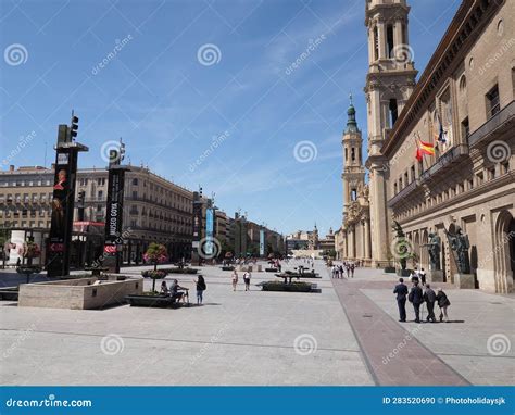 Frontage With Town Hall Cathedral Our Lady Of Pillar Saragossa In