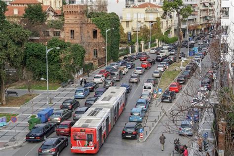 Thessaloniki Greece Traffic Jam At The City Center Roads Editorial