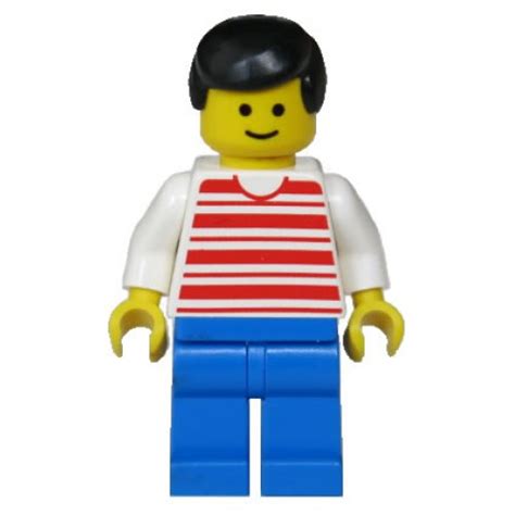 Lego Minifigure Hor Horizontal Lines Red White Arms Blue Legs