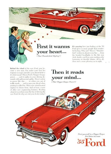 1955 Ford Convertible Ad. “First if warms your heart... The it reads ...
