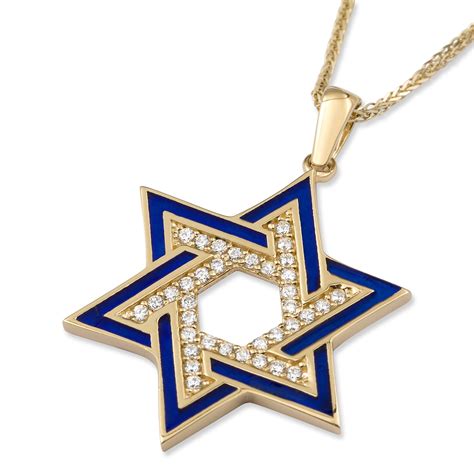 Grand 14K Yellow Gold And Blue Enamel Interlocking Star Of David