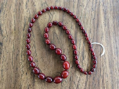 ANTIQUE FATURAN Cherry Amber Bakelite Necklace Gradua Gem