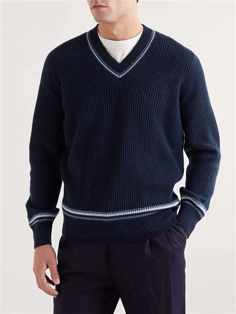 Navy Striped Ribbed Cashmere Sweater Brunello Cucinelli Mr Porter