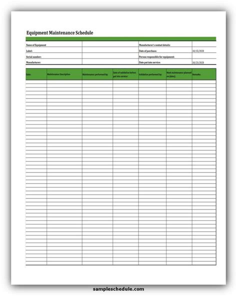 5 Free Equipment Maintenance Schedule Template Excel Sample Schedule