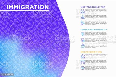 Immigration Concept With Thin Line Icons Immigrants Illegals Baggage