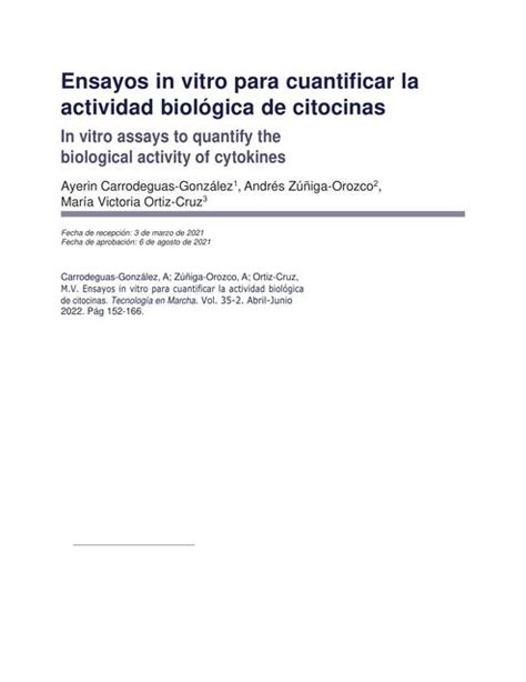 Ensayos In Vitro para Cuantificar Citocinas Biología General uDocz