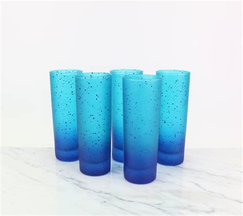 Conjunto De 5 Vasos Azules De Montana De Bebida Larga Jaspeado Etsy