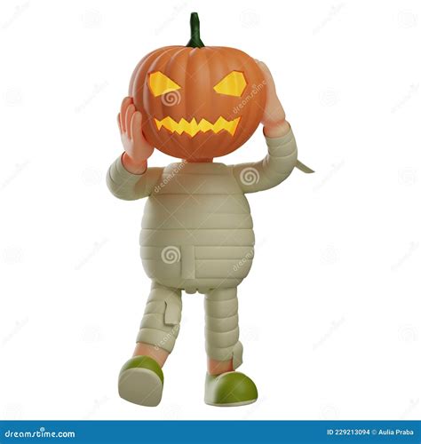 Funny 3d Cute Mummy Cartoon Picture Has A Halloween Pumpkin Head Stock