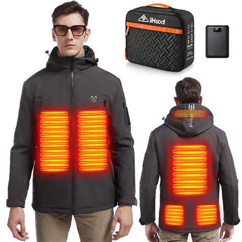 Men's Heated Jacket with Detachable Hood, Waterproof Winter Outdoor ...