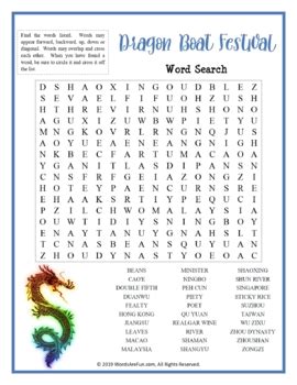 DRAGON BOAT FESTIVAL Word Search Puzzle Handout Fun Activity By Words