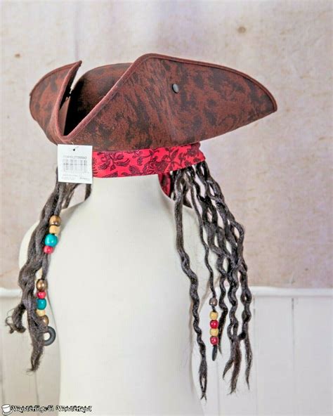 Tricorn Pirate Hat Dreadlocks Caribbean Braids Hair Faux Leather Brown