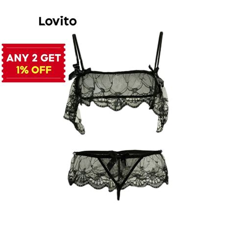 Lovito Sexy Plain Lace Lingerie For Women LNA24122 White Pink Black Lovito Lingerie Renda