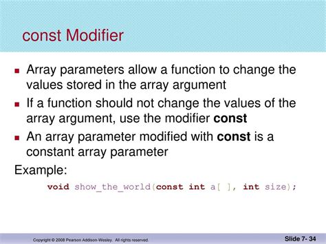 Chapter 7 Arrays Copyright © 2008 Pearson Addison Wesley All Rights