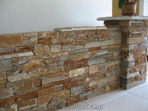 China Yellow Slate Culture Stone Stack Stone Wall Cladding Panel Cement