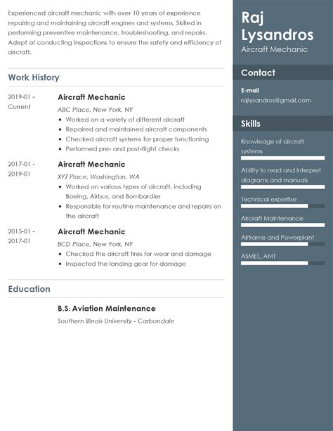 Aircraft Mechanic Resume Examples